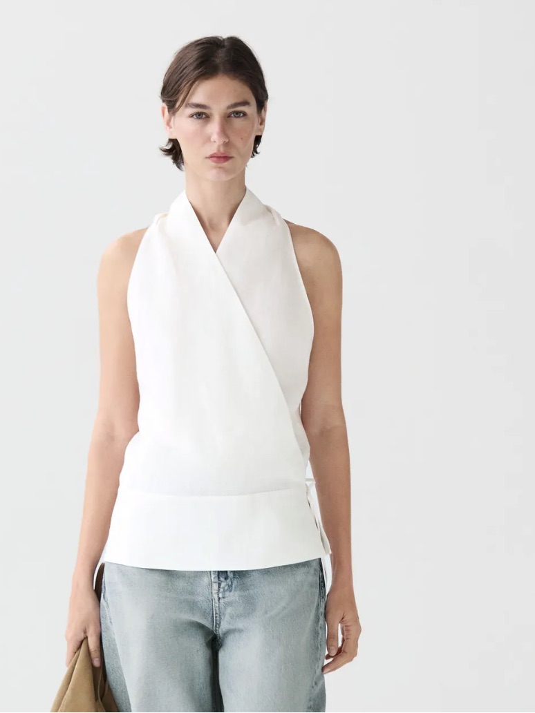 Massimo Dutti Nwt 100% Linen Surplice Top With Corset Belt Detail 5151/552